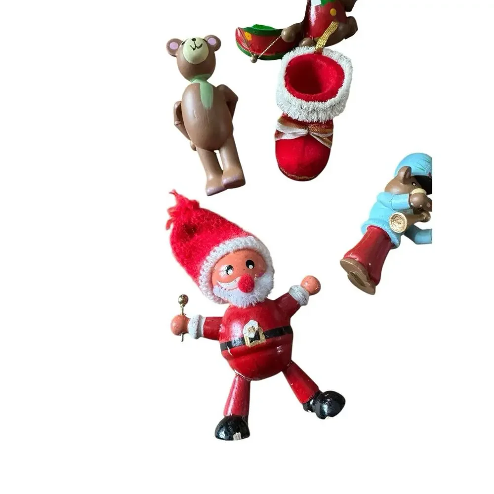 Vintage Wood Christmas Holiday Ornaments Lot Bears Santa Japan‎ Taiwan Drum READ